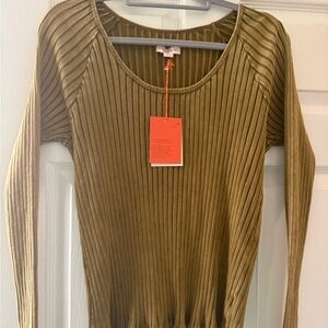 Knox Rose NWT Olive Green Ribbed Long Sleeve Top